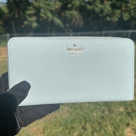 kate spade Handbags - Kate Spade Long Zip Wallet Light Robin’s Egg Blue Leather Gold Hardware Preloved